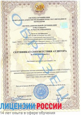 Образец сертификата соответствия аудитора №ST.RU.EXP.00006191-2 Углич Сертификат ISO 50001